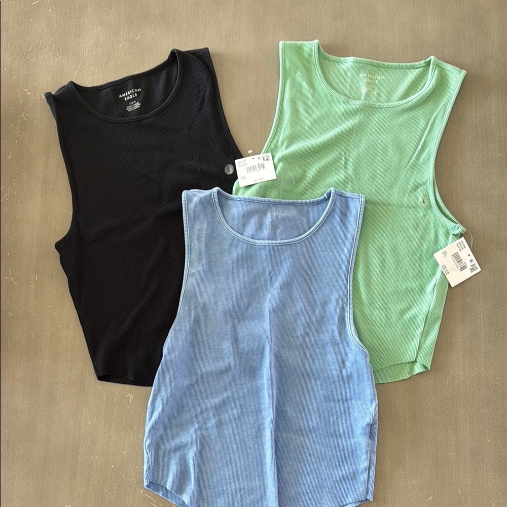 AE Black/Green/ Blue Sleeveless Tank Tops - Sz L NWT